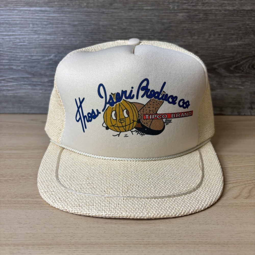 VINTAGE Thos Iseri Produce Co TIPCO Brand Hat Cap Snap Back Trucker Mens 80s